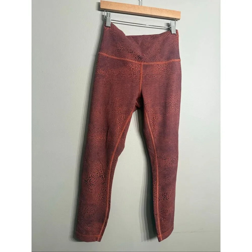 Lululemon Orange‎ Larkspur Crackle Glaze Wunder Train High-Rise Leggings Size 6